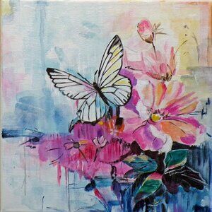 Original Butterfly Painting | Pink Floral Wall Art